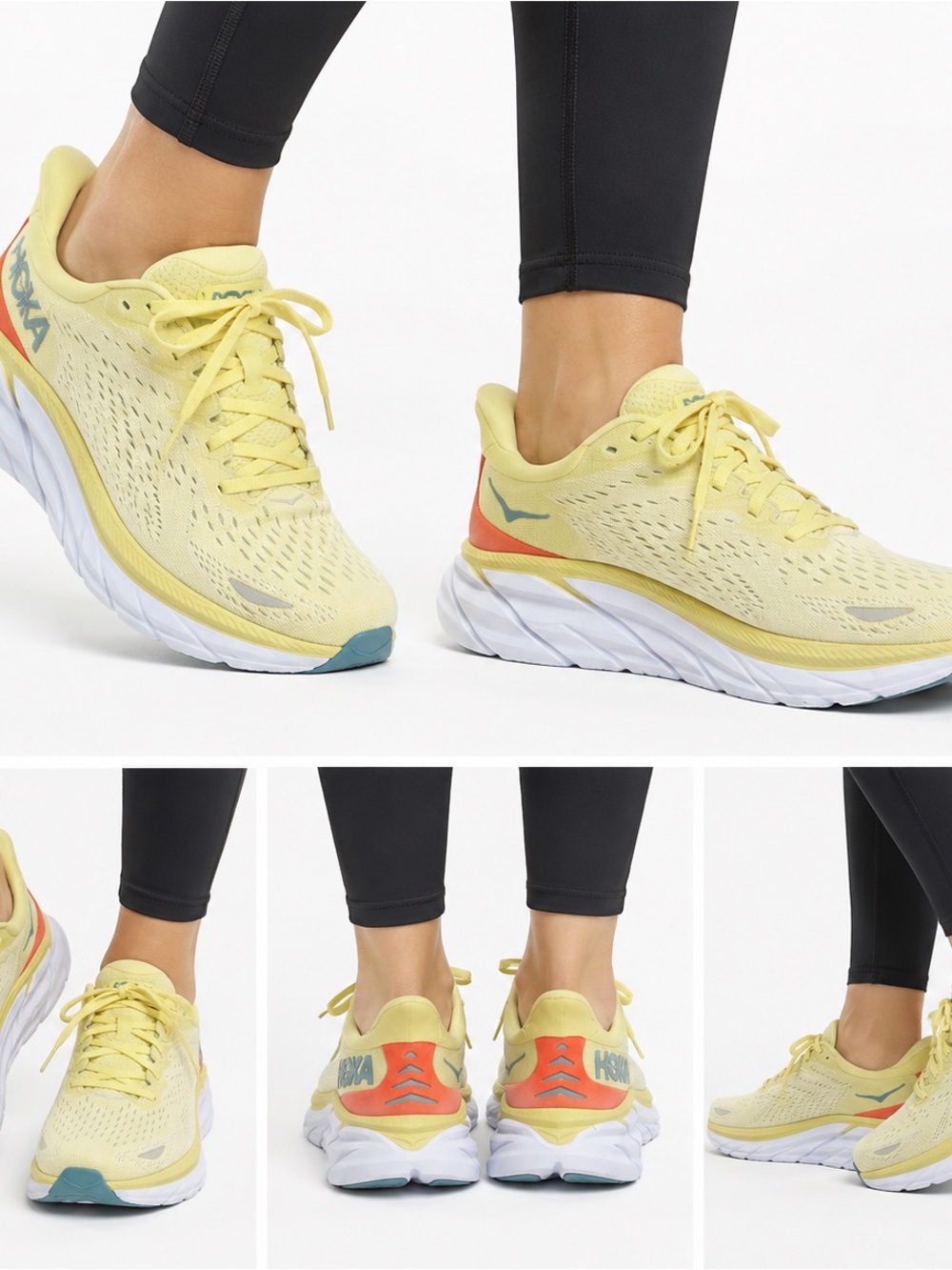 Hoka One One Women's Yellow Athletic Running Shoes with Coral and Teal Accents